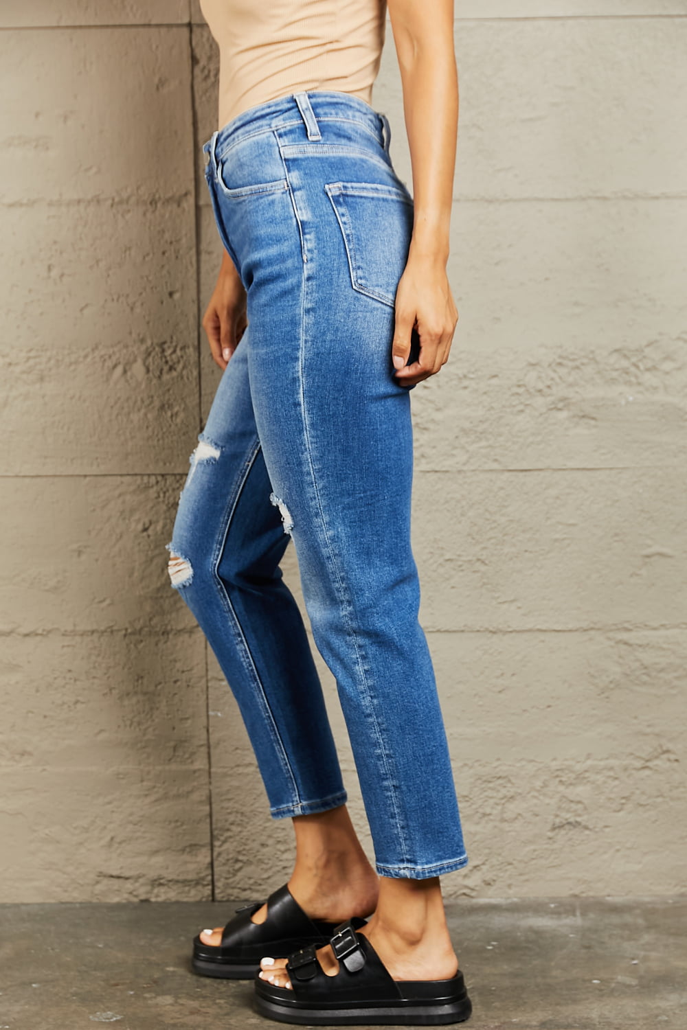 High Waisted Cropped Dad Jeans